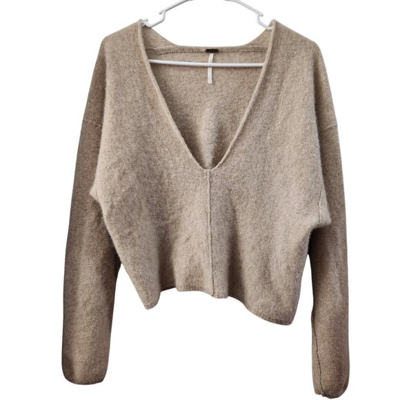 Free People Sweaters - Free People Cashmere V Neck Oversized Cropped Sweater M Tan Cozycore Fall